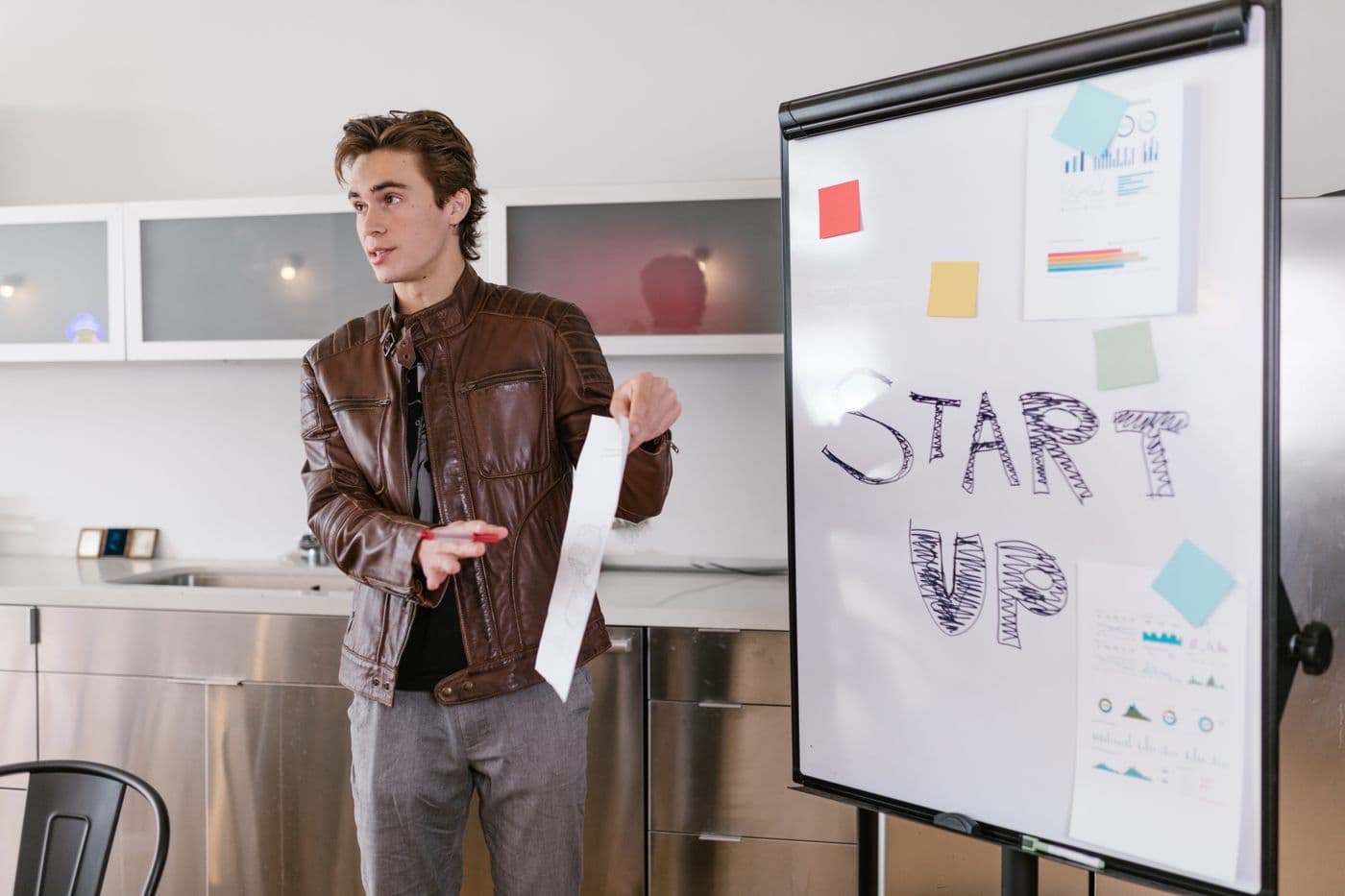 Entrepreneur presenting a growth plan to a team