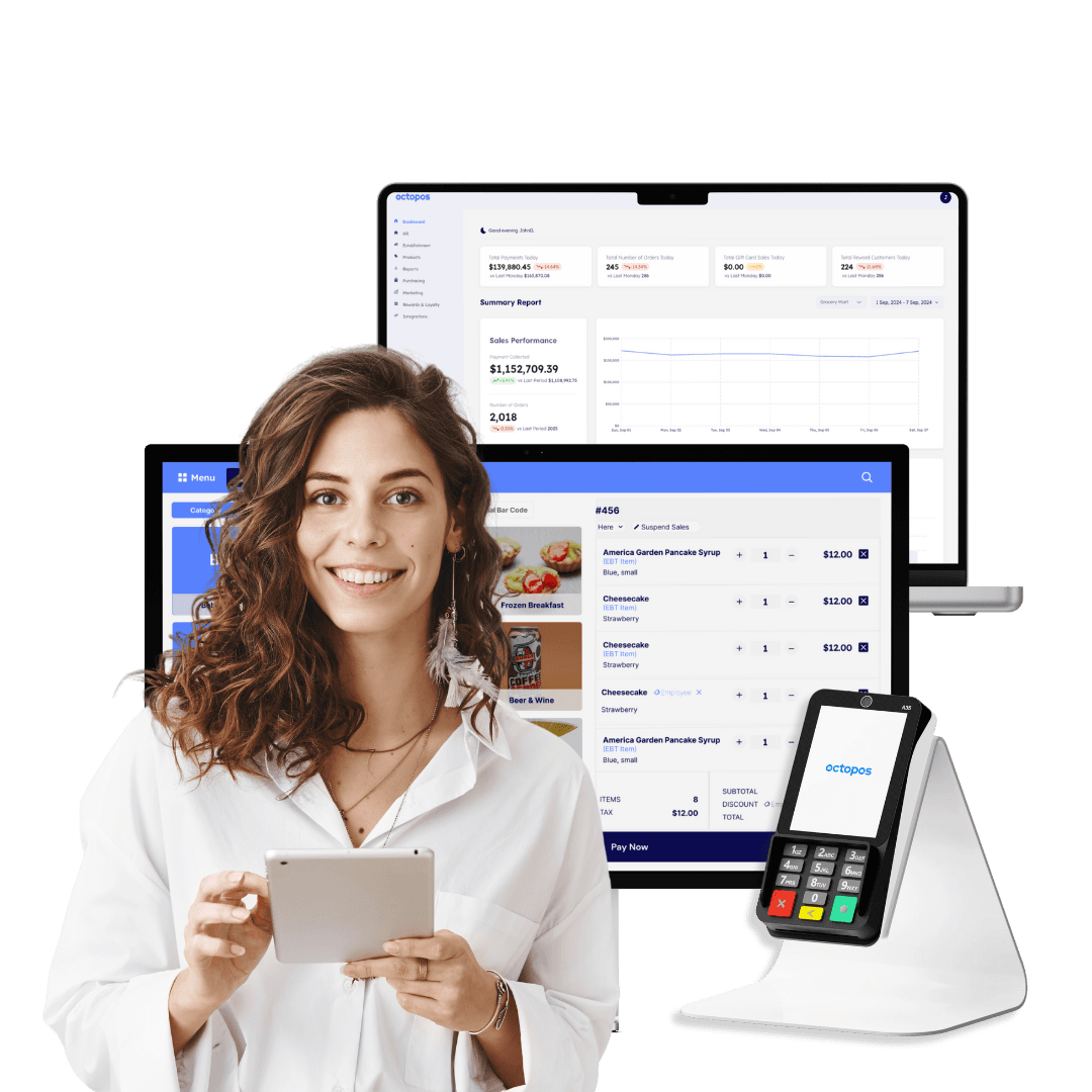 Cashier using Octopos at checkout