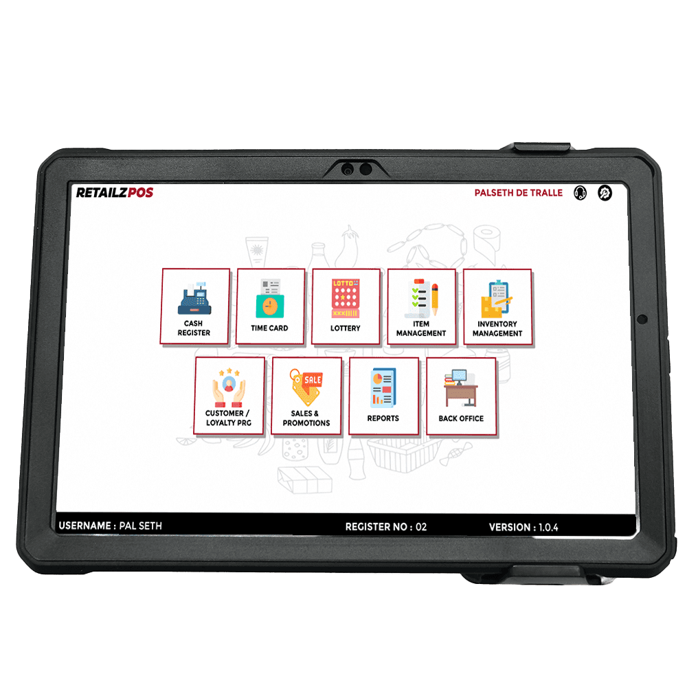 RetailzGo portable tablet POS with scanner and payment terminal