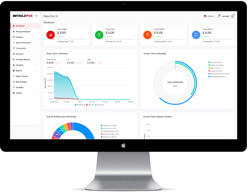 RetailzPOS cloud back office dashboard on desktop