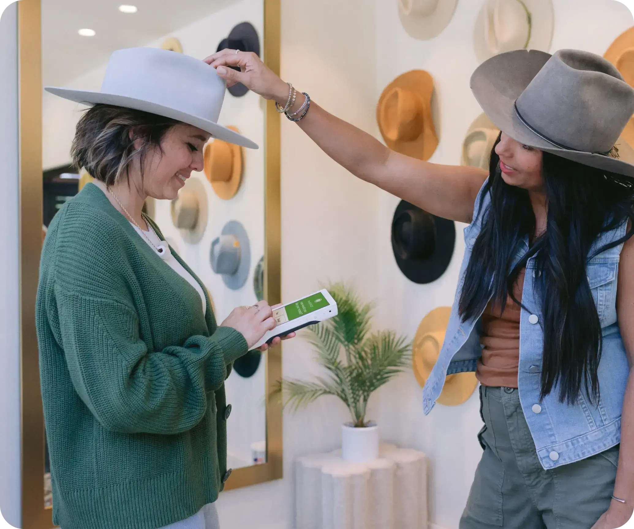 Clover Flex Pocket used for mobile checkout in a boutique
