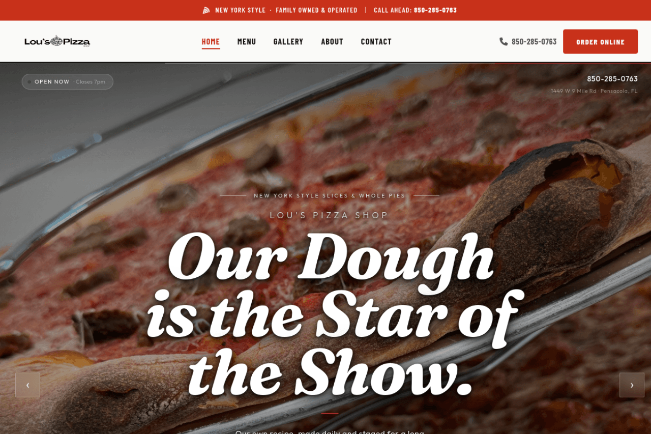 Lou's Pizza Shop website preview